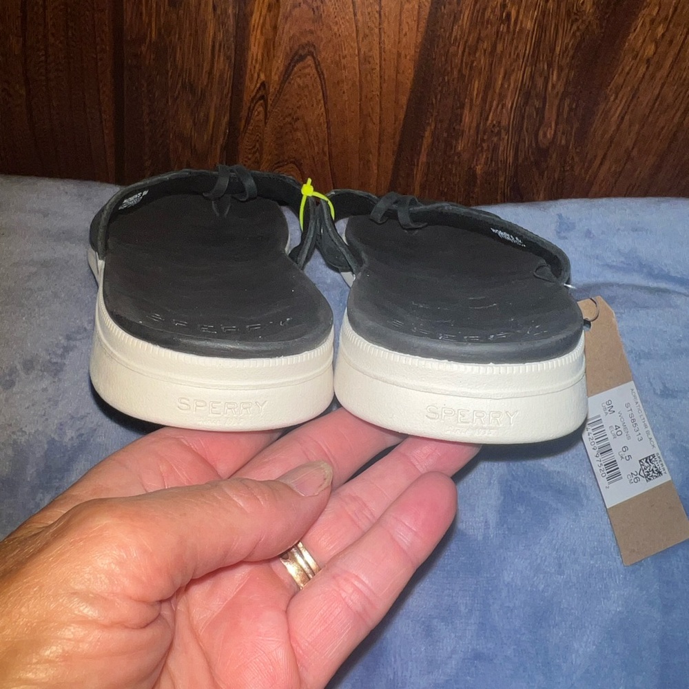 Sperry Adriatic Leather Black Nautical Sandals, women’s size 9, new with tag - Picture 5 of 8